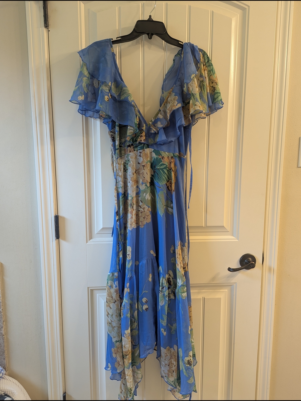 Floral Blue Ruffle Wrap Dress